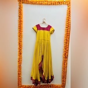 Banaras georgette golden butti heavy falir high low anarkali